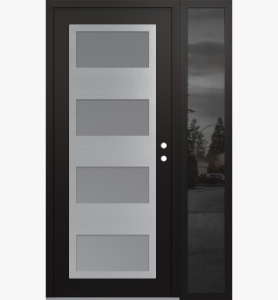 Diamond C2 48" x 80" black/white frosted Glass Panel stainless steel LHI with Sidelite mirrored Glass
