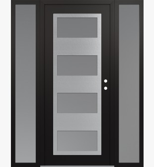 Diamond C2 64" x 80" black/white frosted Glass Panel stainless steel LHI with 2 Sidelites frosted Glass