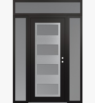 Diamond C2 60" x 96" black/white frosted Glass Panel stainless steel LHI with 2 Sidelites and Transom frosted Glass
