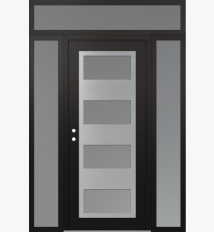 Diamond C2 68" x 96" black/white frosted Glass Panel stainless steel RHI with 2 Sidelites and Transom frosted Glass