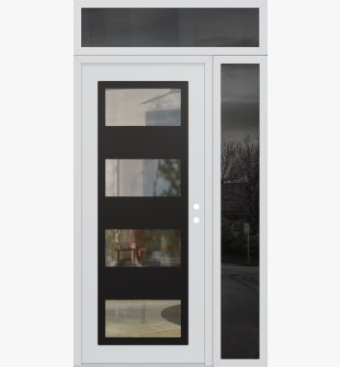 Diamond C2 48" x 96" white/white clear Glass Panel black LHI with Sidelite and Transom mirrored Glass