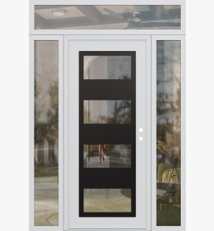 Diamond C2 60" x 96" white/white clear Glass Panel black LHI with 2 Sidelites and Transom clear Glass