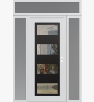 Diamond C2 60" x 96" white/white clear Glass Panel black LHI with 2 Sidelites and Transom frosted Glass