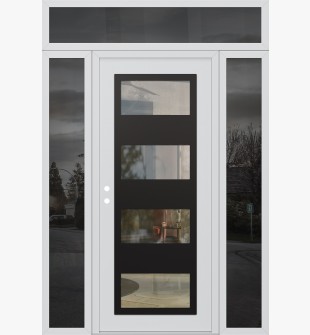Diamond C2 68" x 96" white/white clear Glass Panel black RHI with 2 Sidelites and Transom mirrored Glass