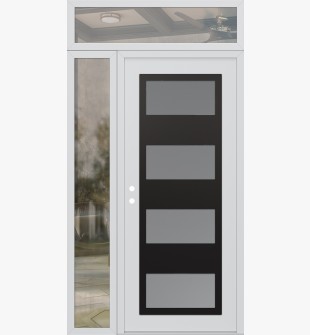 Diamond C2 48" x 96" white/white frosted Glass Panel black RHI with Sidelite and Transom clear Glass
