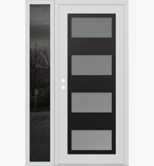 Diamond C2 50" x 80" white/white frosted Glass Panel black LHI with Sidelite mirrored Glass