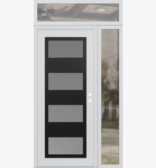 Diamond C2 52" x 96" white/white frosted Glass Panel black LHI with Sidelite and Transom clear Glass