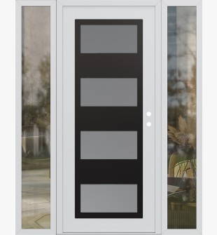 Diamond C2 64" x 80" white/white frosted Glass Panel black LHI with 2 Sidelites clear Glass