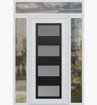 Diamond C2 60" x 96" white/white frosted Glass Panel black LHI with 2 Sidelites and Transom clear Glass