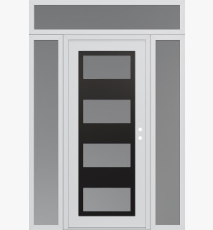 Diamond C2 64" x 96" white/white frosted Glass Panel black LHI with 2 Sidelites and Transom frosted Glass