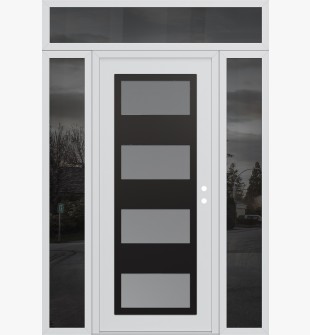 Diamond C2 64" x 96" white/white frosted Glass Panel black LHI with 2 Sidelites and Transom mirrored Glass
