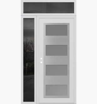 Diamond C2 52" x 96" white/white frosted Glass Panel stainless steel RHI with Sidelite and Transom mirrored Glass