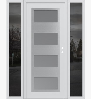 Diamond C2 64" x 80" white/white frosted Glass Panel stainless steel LHI with 2 Sidelites mirrored Glass