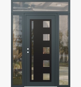 Diamond C3 60" x 96" anthracite/anthracite clear Glass Panel black RHI with 2 Sidelites and Transom clear Glass