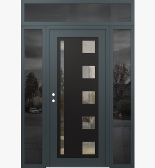 Diamond C3 68" x 96" anthracite/anthracite clear Glass Panel black RHI with 2 Sidelites and Transom mirrored Glass