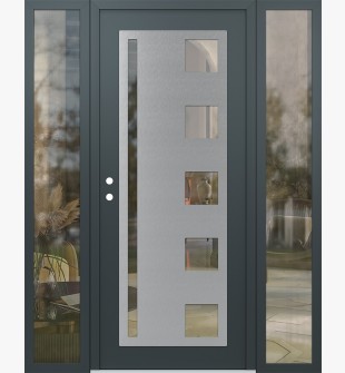 Diamond C3 64" x 80" anthracite/anthracite clear Glass Panel stainless steel RHI with 2 Sidelites clear Glass