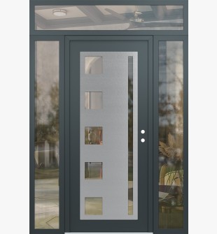 Diamond C3 64" x 96" anthracite/anthracite clear Glass Panel stainless steel LHI with 2 Sidelites and Transom clear Glass