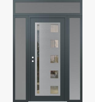 Diamond C3 60" x 96" anthracite/anthracite clear Glass Panel stainless steel RHI with 2 Sidelites and Transom frosted Glass