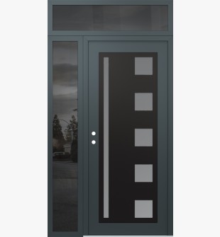 Diamond C3 52" x 96" anthracite/anthracite frosted Glass Panel black RHI with Sidelite and Transom mirrored Glass