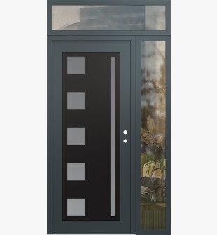 Diamond C3 50" x 96" anthracite/anthracite frosted Glass Panel black LHI with Sidelite and Transom clear Glass