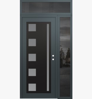 Diamond C3 52" x 96" anthracite/anthracite frosted Glass Panel black LHI with Sidelite and Transom mirrored Glass