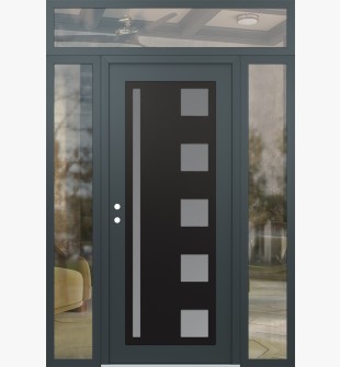 Diamond C3 68" x 96" anthracite/anthracite frosted Glass Panel black RHI with 2 Sidelites and Transom clear Glass