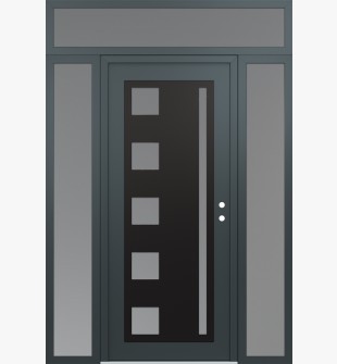 Diamond C3 68" x 96" anthracite/anthracite frosted Glass Panel black LHI with 2 Sidelites and Transom frosted Glass