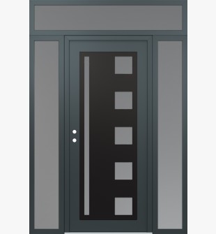 Diamond C3 64" x 96" anthracite/anthracite frosted Glass Panel black RHI with 2 Sidelites and Transom frosted Glass