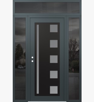 Diamond C3 64" x 96" anthracite/anthracite frosted Glass Panel black RHI with 2 Sidelites and Transom mirrored Glass