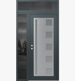 Diamond C3 50" x 96" anthracite/anthracite frosted Glass Panel stainless steel RHI with Sidelite and Transom mirrored Glass