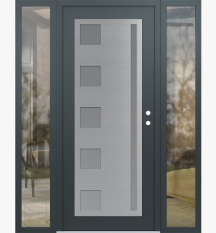 Diamond C3 64" x 80" anthracite/anthracite frosted Glass Panel stainless steel LHI with 2 Sidelites clear Glass