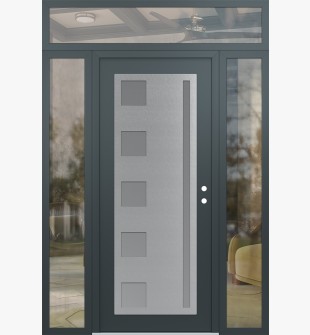 Diamond C3 60" x 96" anthracite/anthracite frosted Glass Panel stainless steel LHI with 2 Sidelites and Transom clear Glass
