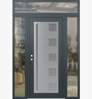 Diamond C3 68" x 96" anthracite/anthracite frosted Glass Panel stainless steel RHI with 2 Sidelites and Transom clear Glass