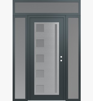 Diamond C3 68" x 96" anthracite/anthracite frosted Glass Panel stainless steel LHI with 2 Sidelites and Transom frosted Glass