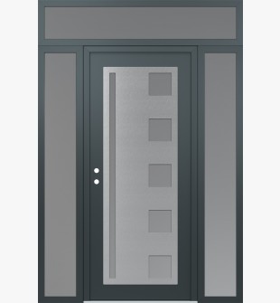 Diamond C3 68" x 96" anthracite/anthracite frosted Glass Panel stainless steel RHI with 2 Sidelites and Transom frosted Glass