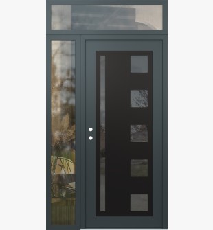 Diamond C3 52" x 96" anthracite/anthracite mirrored Glass Panel black RHI with Sidelite and Transom clear Glass