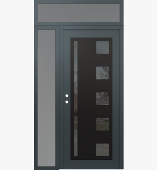Diamond C3 52" x 96" anthracite/anthracite mirrored Glass Panel black RHI with Sidelite and Transom frosted Glass