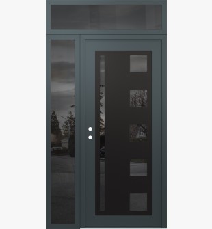 Diamond C3 50" x 96" anthracite/anthracite mirrored Glass Panel black RHI with Sidelite and Transom mirrored Glass