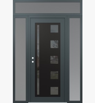 Diamond C3 64" x 96" anthracite/anthracite mirrored Glass Panel black RHI with 2 Sidelites and Transom frosted Glass