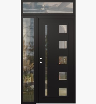 Diamond C3 48" x 96" black/black clear Glass Panel black RHI with Sidelite and Transom clear Glass