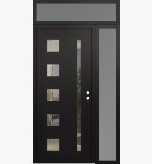 Diamond C3 50" x 96" black/black clear Glass Panel black LHI with Sidelite and Transom frosted Glass