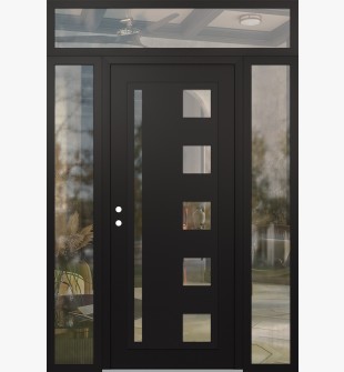 Diamond C3 64" x 96" black/black clear Glass Panel black RHI with 2 Sidelites and Transom clear Glass