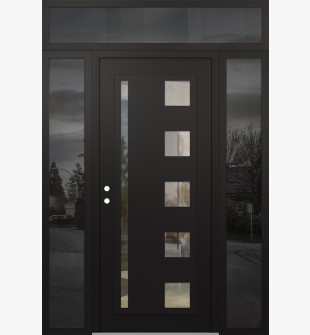 Diamond C3 60" x 96" black/black clear Glass Panel black RHI with 2 Sidelites and Transom mirrored Glass
