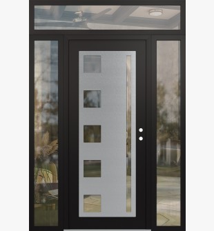 Diamond C3 68" x 96" black/black clear Glass Panel stainless steel LHI with 2 Sidelites and Transom clear Glass