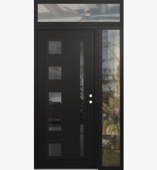 Diamond C3 48" x 96" black/black mirrored Glass Panel black LHI with Sidelite and Transom clear Glass