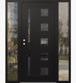Diamond C3 68" x 80" black/black mirrored Glass Panel black RHI with 2 Sidelites clear Glass