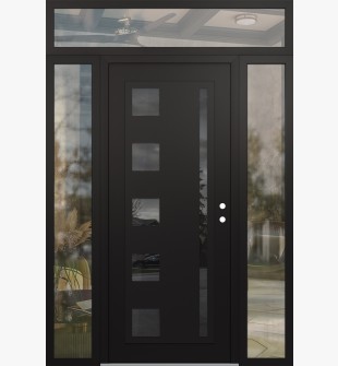 Diamond C3 60" x 96" black/black mirrored Glass Panel black LHI with 2 Sidelites and Transom clear Glass
