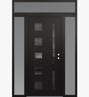 Diamond C3 64" x 96" black/black mirrored Glass Panel black LHI with 2 Sidelites and Transom frosted Glass