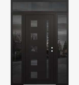 Diamond C3 60" x 96" black/black mirrored Glass Panel black LHI with 2 Sidelites and Transom mirrored Glass