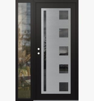 Diamond C3 48" x 80" black/black mirrored Glass Panel stainless steel RHI with Sidelite clear Glass